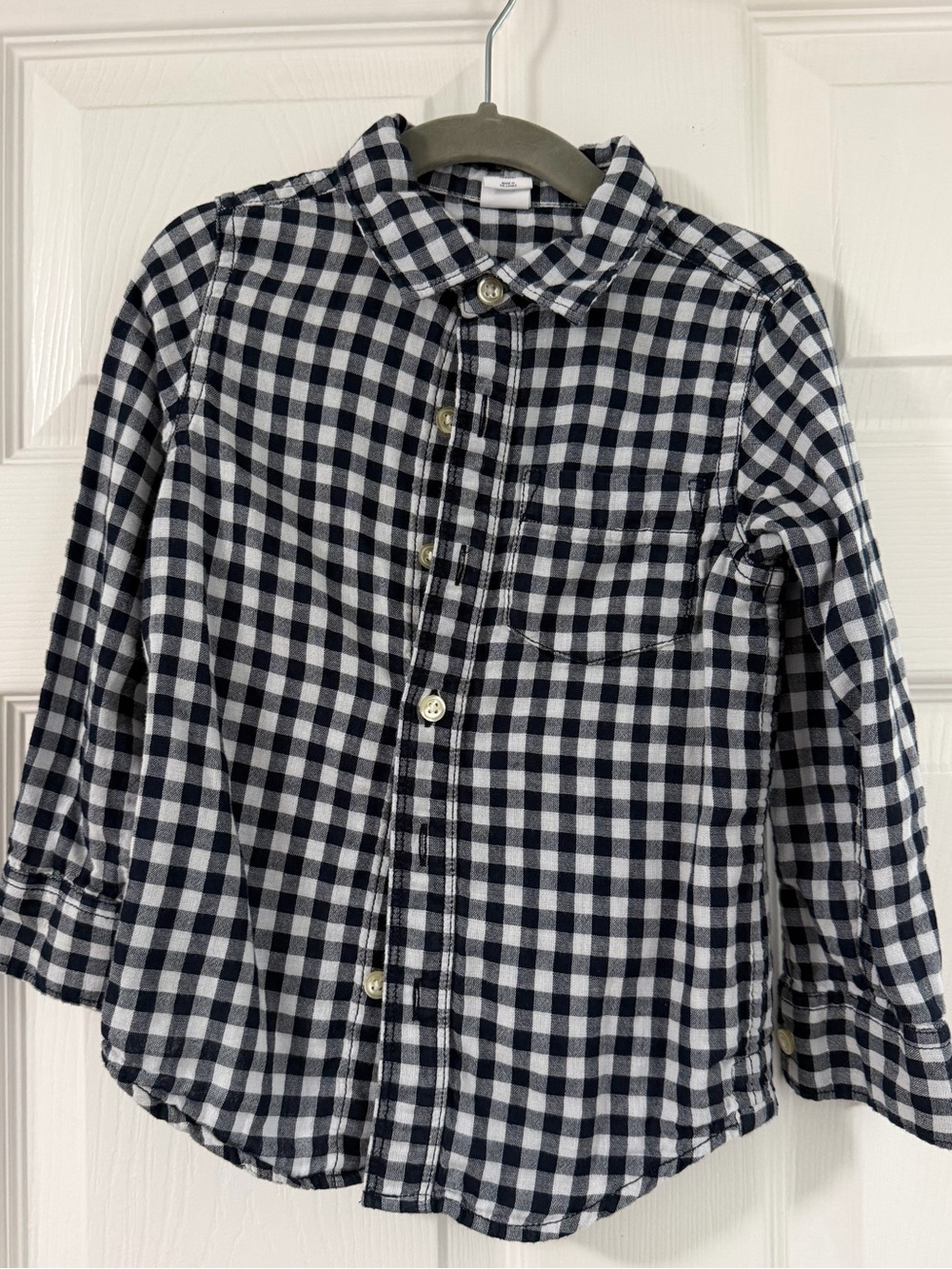 Gap Kids Button Down Shirt | navy blue and white gingham